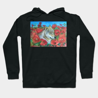 Wolf and Red Poppies Hoodie